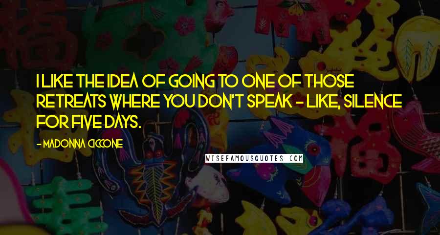 Madonna Ciccone Quotes: I like the idea of going to one of those retreats where you don't speak - like, silence for five days.