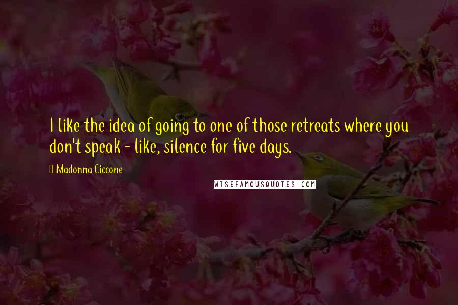 Madonna Ciccone Quotes: I like the idea of going to one of those retreats where you don't speak - like, silence for five days.