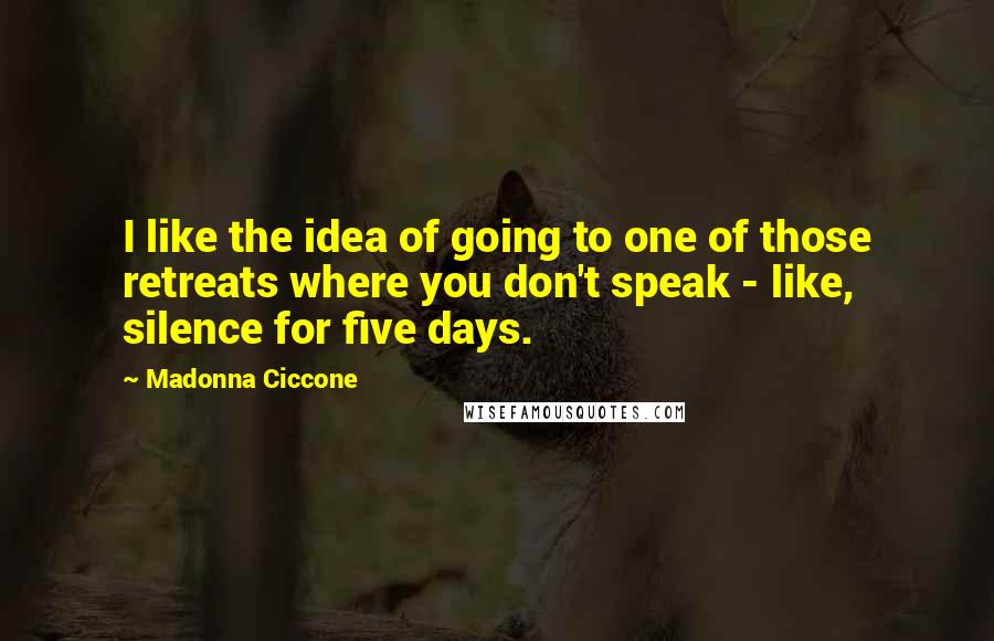 Madonna Ciccone Quotes: I like the idea of going to one of those retreats where you don't speak - like, silence for five days.