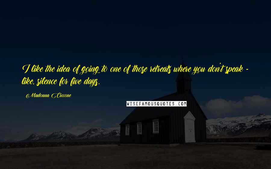 Madonna Ciccone Quotes: I like the idea of going to one of those retreats where you don't speak - like, silence for five days.