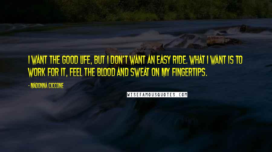 Madonna Ciccone Quotes: I want the good life, but I don't want an easy ride. What I want is to work for it, feel the blood and sweat on my fingertips.