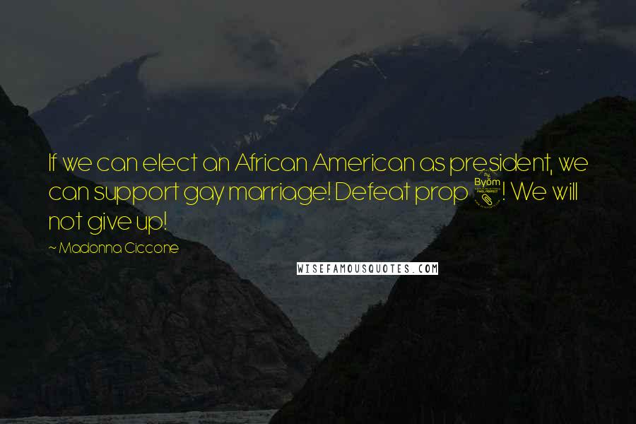 Madonna Ciccone Quotes: If we can elect an African American as president, we can support gay marriage! Defeat prop 8! We will not give up!