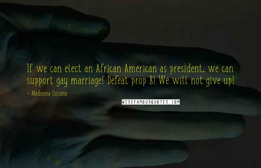 Madonna Ciccone Quotes: If we can elect an African American as president, we can support gay marriage! Defeat prop 8! We will not give up!