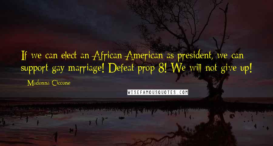 Madonna Ciccone Quotes: If we can elect an African American as president, we can support gay marriage! Defeat prop 8! We will not give up!
