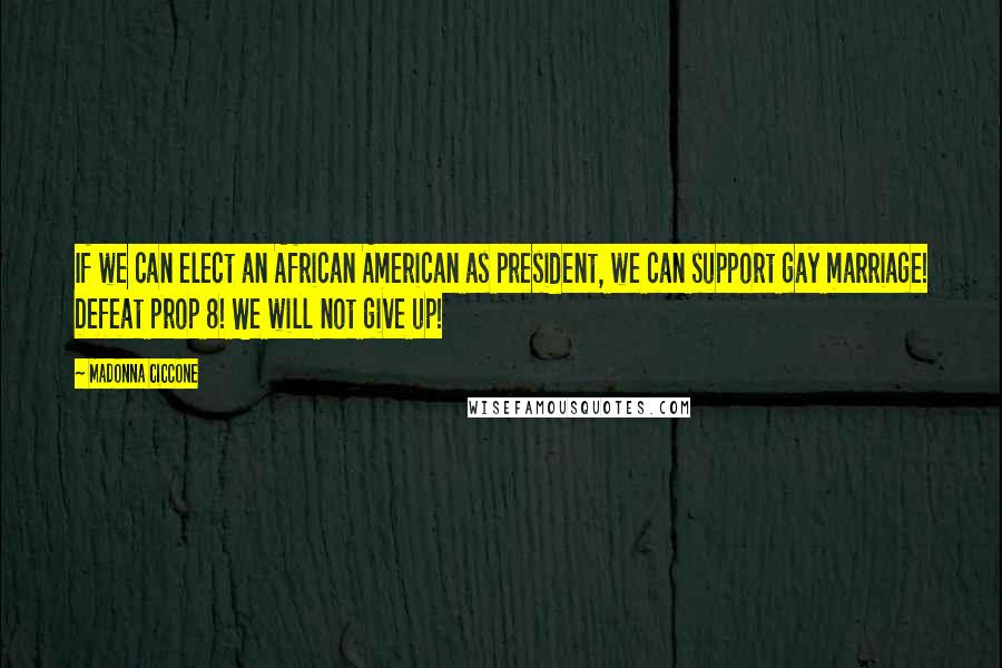 Madonna Ciccone Quotes: If we can elect an African American as president, we can support gay marriage! Defeat prop 8! We will not give up!