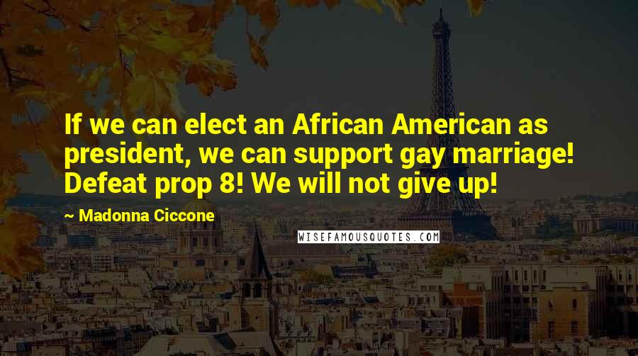 Madonna Ciccone Quotes: If we can elect an African American as president, we can support gay marriage! Defeat prop 8! We will not give up!