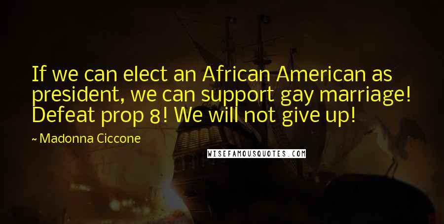 Madonna Ciccone Quotes: If we can elect an African American as president, we can support gay marriage! Defeat prop 8! We will not give up!