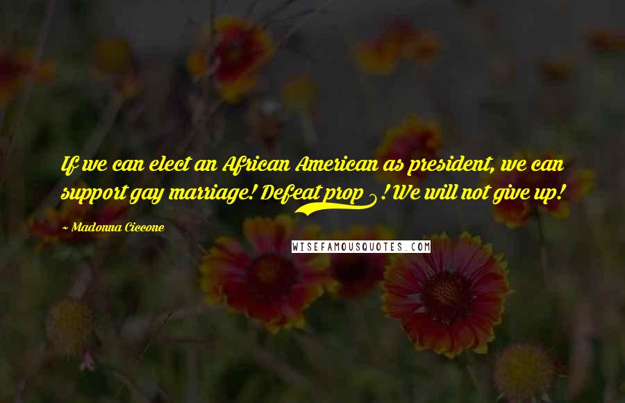 Madonna Ciccone Quotes: If we can elect an African American as president, we can support gay marriage! Defeat prop 8! We will not give up!