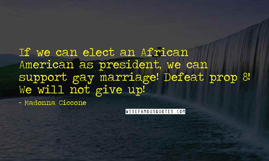 Madonna Ciccone Quotes: If we can elect an African American as president, we can support gay marriage! Defeat prop 8! We will not give up!