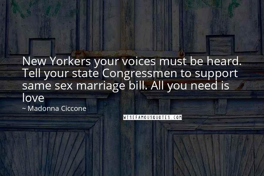 Madonna Ciccone Quotes: New Yorkers your voices must be heard. Tell your state Congressmen to support same sex marriage bill. All you need is love