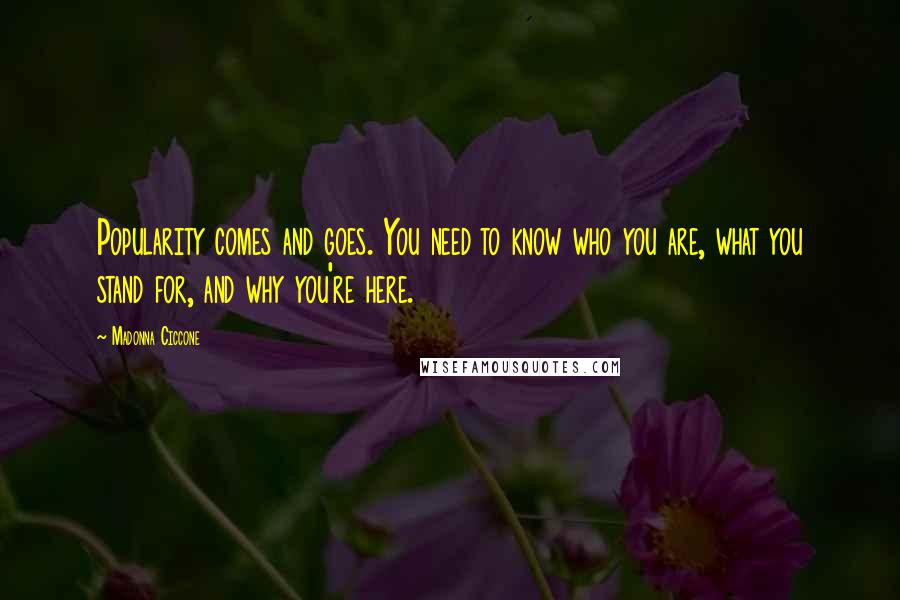 Madonna Ciccone Quotes: Popularity comes and goes. You need to know who you are, what you stand for, and why you're here.