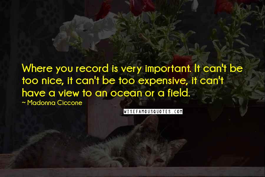 Madonna Ciccone Quotes: Where you record is very important. It can't be too nice, it can't be too expensive, it can't have a view to an ocean or a field.