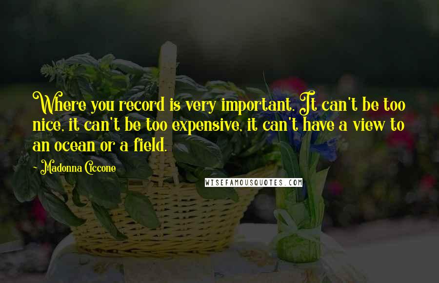 Madonna Ciccone Quotes: Where you record is very important. It can't be too nice, it can't be too expensive, it can't have a view to an ocean or a field.