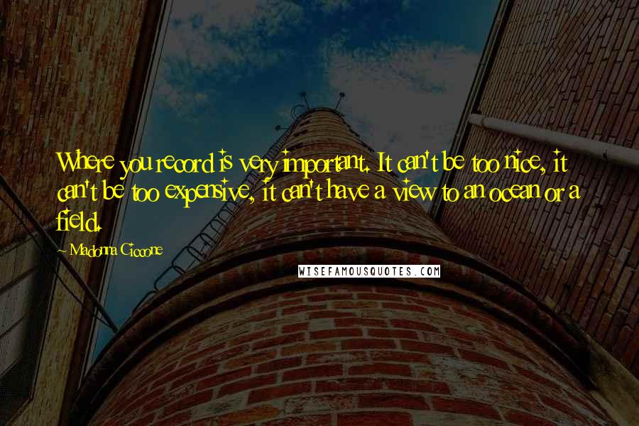 Madonna Ciccone Quotes: Where you record is very important. It can't be too nice, it can't be too expensive, it can't have a view to an ocean or a field.