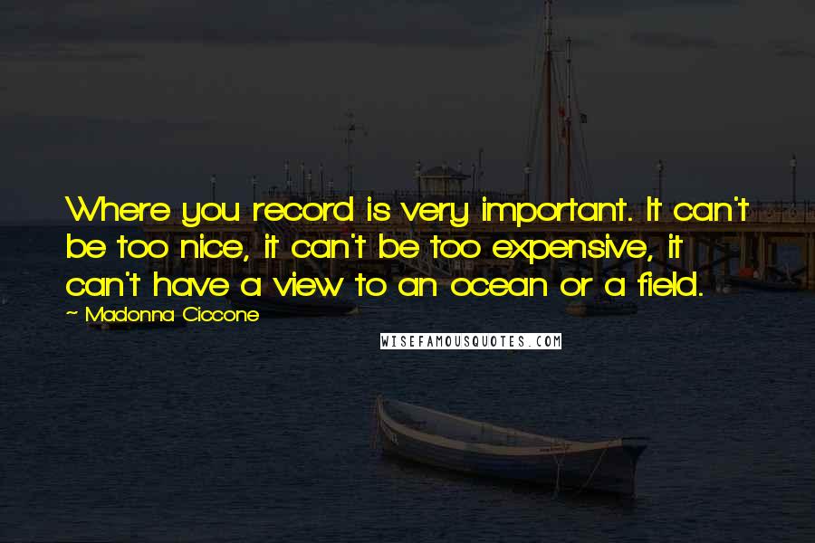 Madonna Ciccone Quotes: Where you record is very important. It can't be too nice, it can't be too expensive, it can't have a view to an ocean or a field.