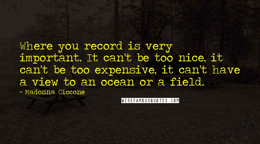 Madonna Ciccone Quotes: Where you record is very important. It can't be too nice, it can't be too expensive, it can't have a view to an ocean or a field.