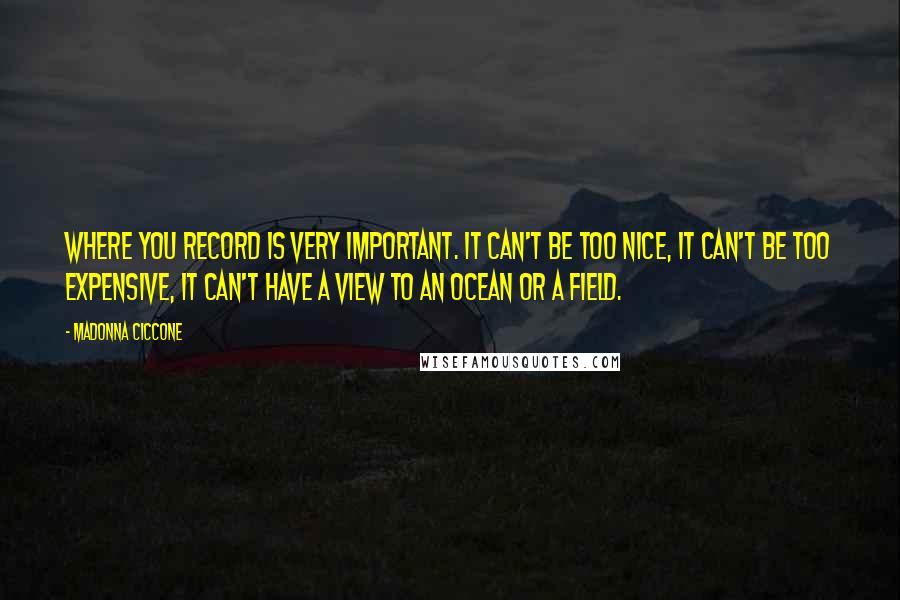 Madonna Ciccone Quotes: Where you record is very important. It can't be too nice, it can't be too expensive, it can't have a view to an ocean or a field.