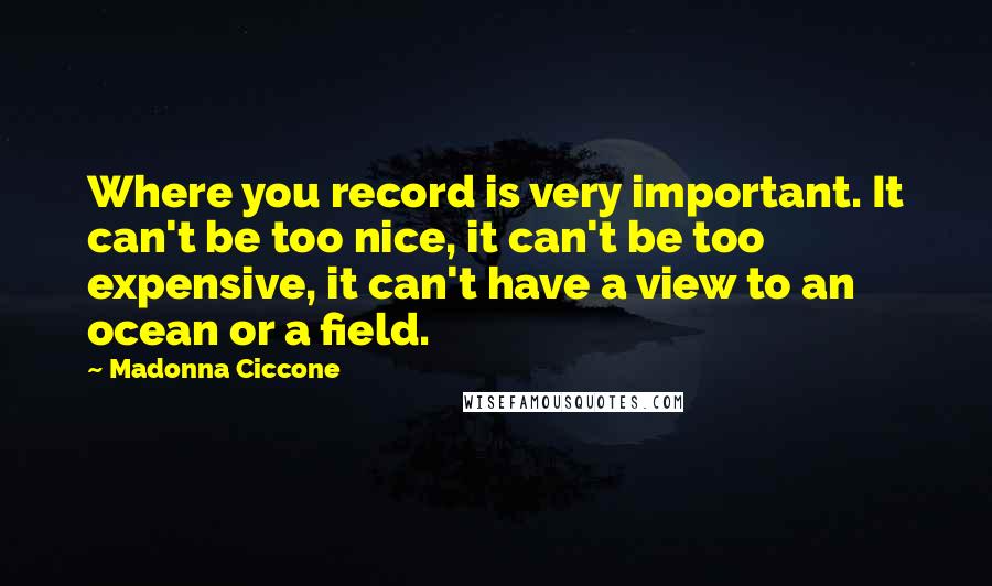 Madonna Ciccone Quotes: Where you record is very important. It can't be too nice, it can't be too expensive, it can't have a view to an ocean or a field.