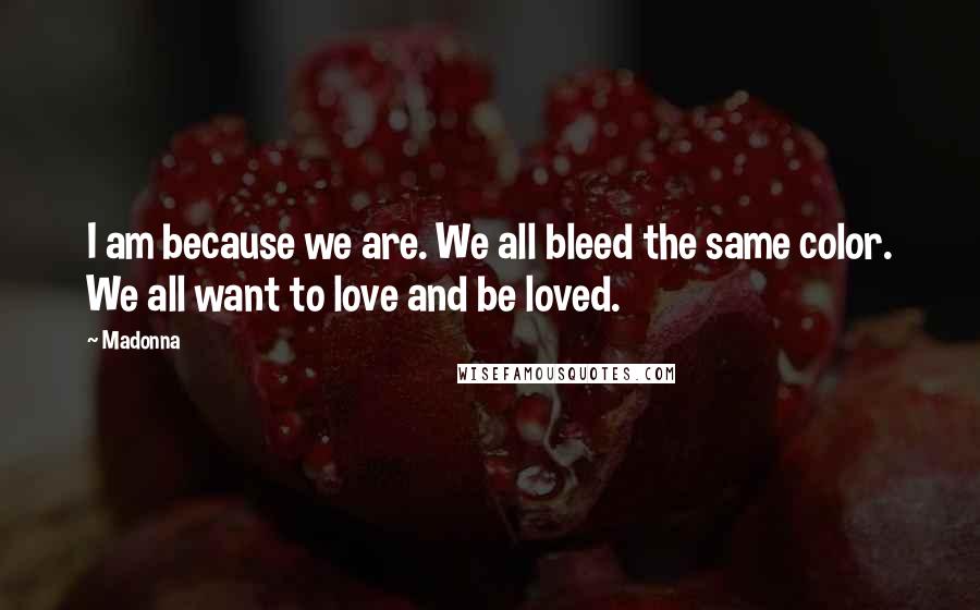 Madonna Quotes: I am because we are. We all bleed the same color. We all want to love and be loved.