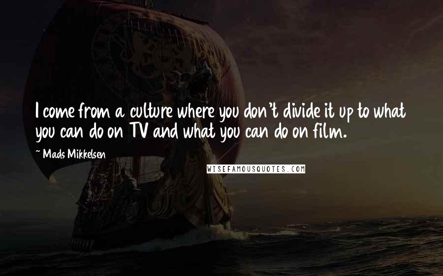 Mads Mikkelsen Quotes: I come from a culture where you don't divide it up to what you can do on TV and what you can do on film.