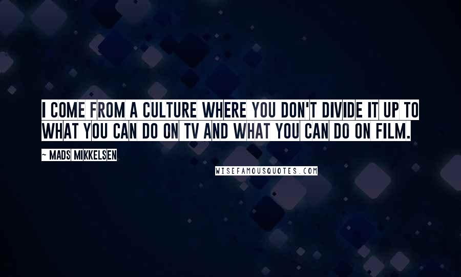 Mads Mikkelsen Quotes: I come from a culture where you don't divide it up to what you can do on TV and what you can do on film.