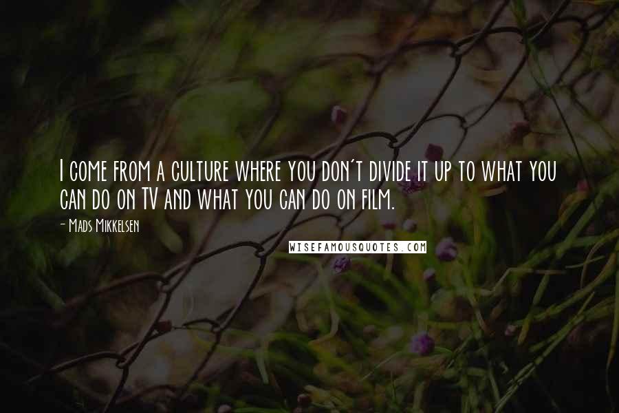 Mads Mikkelsen Quotes: I come from a culture where you don't divide it up to what you can do on TV and what you can do on film.