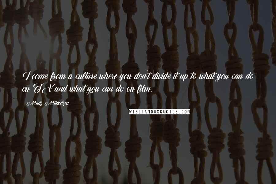 Mads Mikkelsen Quotes: I come from a culture where you don't divide it up to what you can do on TV and what you can do on film.