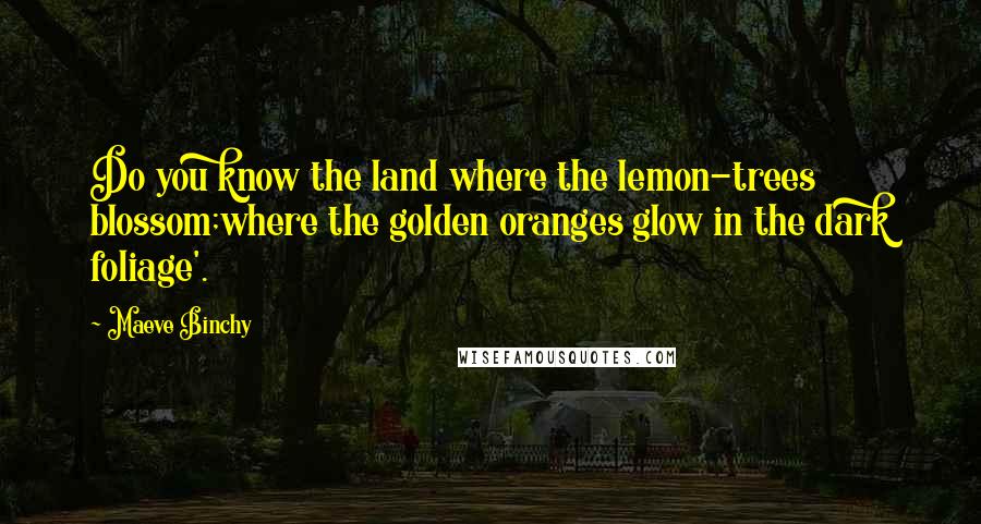 Maeve Binchy Quotes: Do you know the land where the lemon-trees blossom;where the golden oranges glow in the dark foliage'.