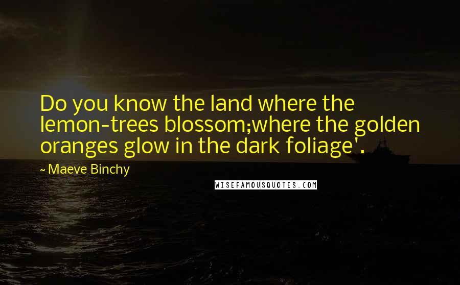 Maeve Binchy Quotes: Do you know the land where the lemon-trees blossom;where the golden oranges glow in the dark foliage'.