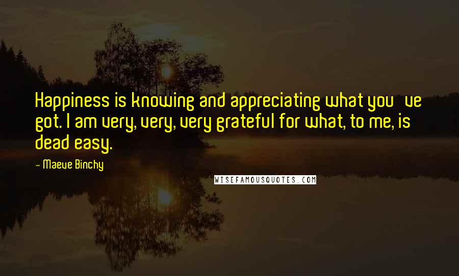 Maeve Binchy Quotes: Happiness is knowing and appreciating what you've got. I am very, very, very grateful for what, to me, is dead easy.