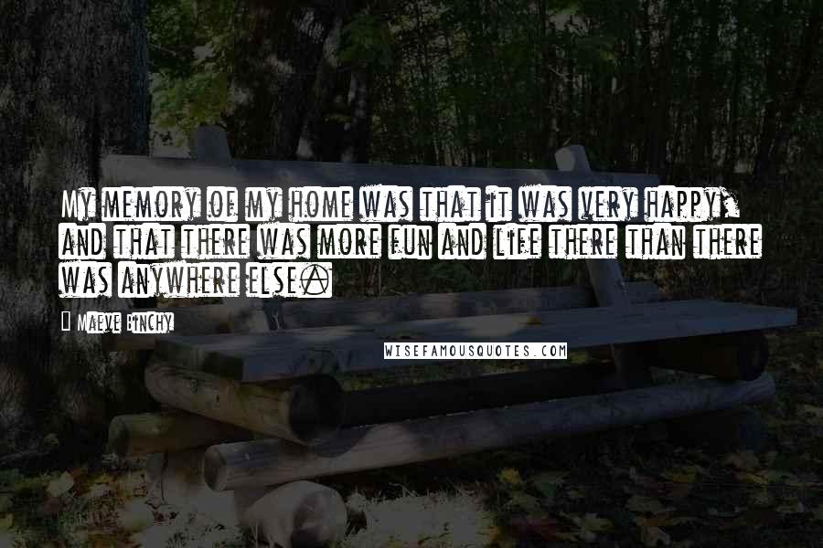 Maeve Binchy Quotes: My memory of my home was that it was very happy, and that there was more fun and life there than there was anywhere else.