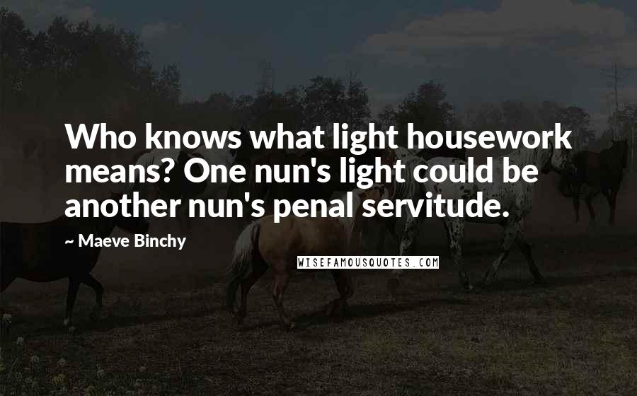 Maeve Binchy Quotes: Who knows what light housework means? One nun's light could be another nun's penal servitude.