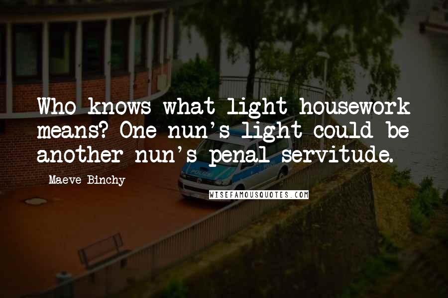 Maeve Binchy Quotes: Who knows what light housework means? One nun's light could be another nun's penal servitude.