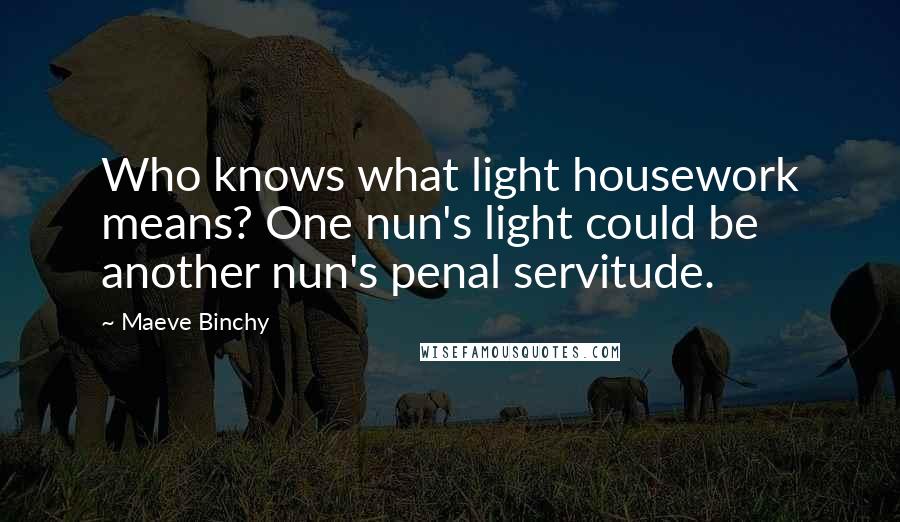 Maeve Binchy Quotes: Who knows what light housework means? One nun's light could be another nun's penal servitude.