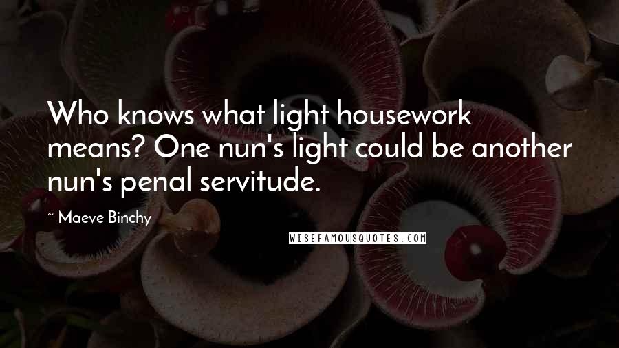 Maeve Binchy Quotes: Who knows what light housework means? One nun's light could be another nun's penal servitude.