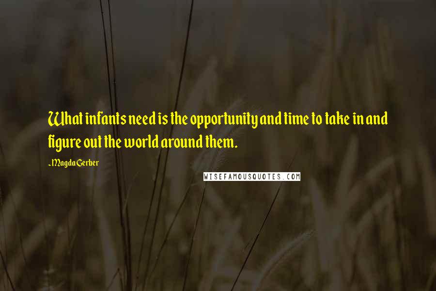 Magda Gerber Quotes: What infants need is the opportunity and time to take in and figure out the world around them.