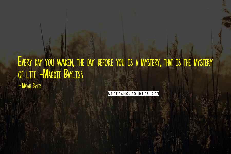 Maggie Baylis Quotes: Every day you awaken, the day before you is a mystery, that is the mystery of life -Maggie Bayliss