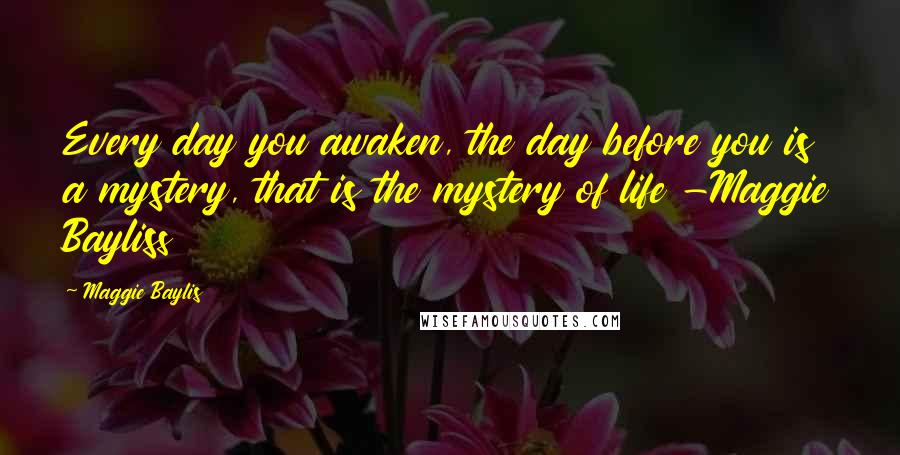 Maggie Baylis Quotes: Every day you awaken, the day before you is a mystery, that is the mystery of life -Maggie Bayliss