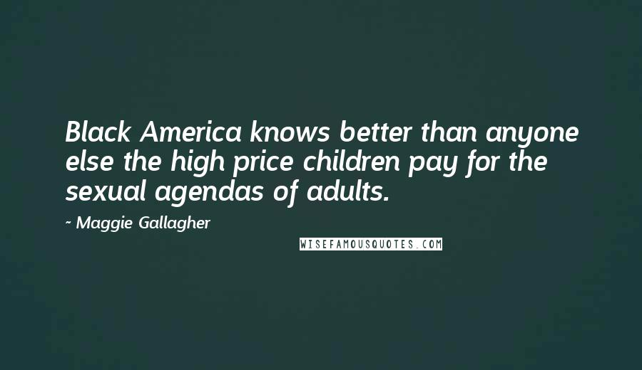 Maggie Gallagher Quotes: Black America knows better than anyone else the high price children pay for the sexual agendas of adults.