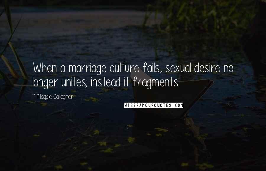 Maggie Gallagher Quotes: When a marriage culture fails, sexual desire no longer unites; instead it fragments.