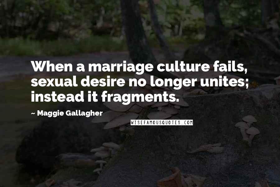 Maggie Gallagher Quotes: When a marriage culture fails, sexual desire no longer unites; instead it fragments.