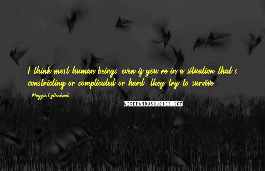 Maggie Gyllenhaal Quotes: I think most human beings, even if you're in a situation that's constricting or complicated or hard, they try to survive.