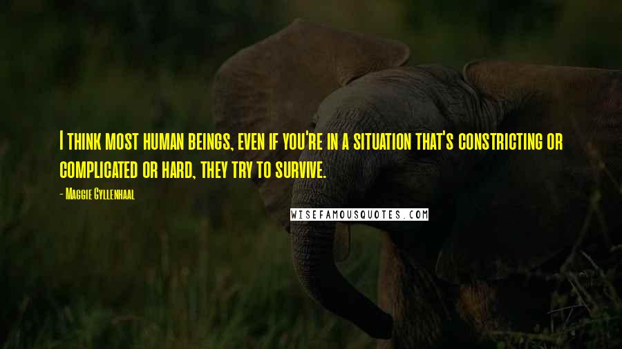 Maggie Gyllenhaal Quotes: I think most human beings, even if you're in a situation that's constricting or complicated or hard, they try to survive.