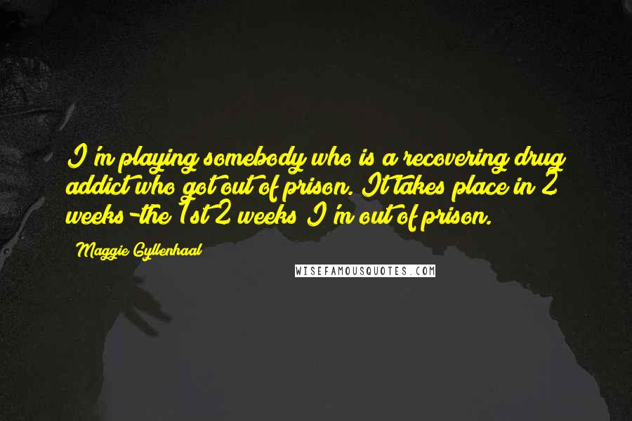 Maggie Gyllenhaal Quotes: I'm playing somebody who is a recovering drug addict who got out of prison. It takes place in 2 weeks-the 1st 2 weeks I'm out of prison.