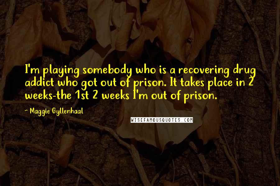 Maggie Gyllenhaal Quotes: I'm playing somebody who is a recovering drug addict who got out of prison. It takes place in 2 weeks-the 1st 2 weeks I'm out of prison.