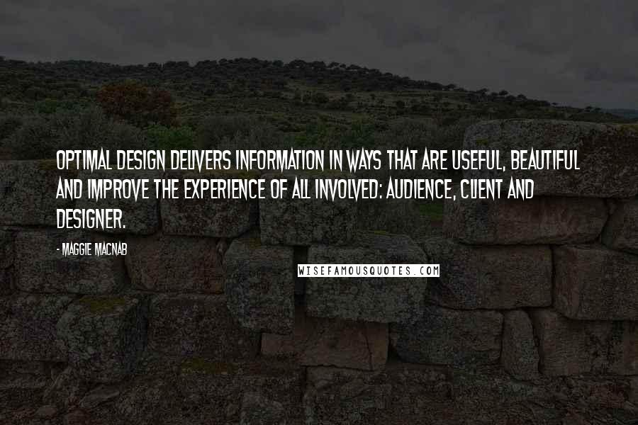 Maggie Macnab Quotes: Optimal design delivers information in ways that are useful, beautiful and improve the experience of all involved: audience, client and designer.