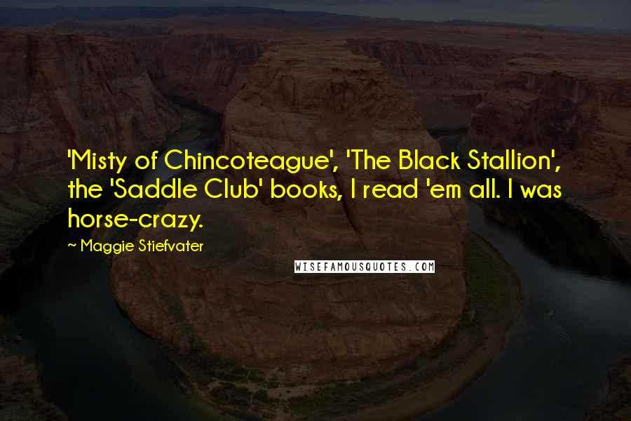 Maggie Stiefvater Quotes: 'Misty of Chincoteague', 'The Black Stallion', the 'Saddle Club' books, I read 'em all. I was horse-crazy.