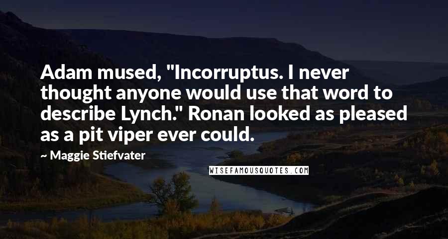 Maggie Stiefvater Quotes: Adam mused, "Incorruptus. I never thought anyone would use that word to describe Lynch." Ronan looked as pleased as a pit viper ever could.
