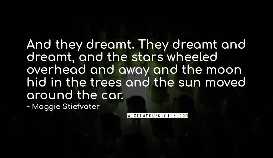 Maggie Stiefvater Quotes: And they dreamt. They dreamt and dreamt, and the stars wheeled overhead and away and the moon hid in the trees and the sun moved around the car.