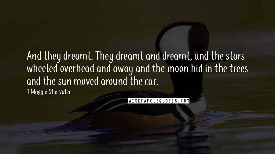 Maggie Stiefvater Quotes: And they dreamt. They dreamt and dreamt, and the stars wheeled overhead and away and the moon hid in the trees and the sun moved around the car.